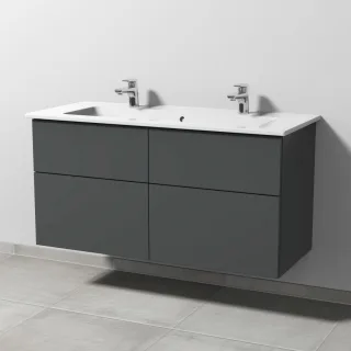 Sanipa 3way Keramik-Set Venticello Keramik-Doppelwaschtisch und Unterbau mit 4 Auszügen, Anthrazit-M SM32922