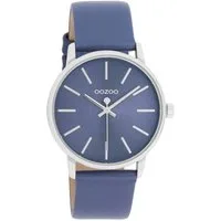 OOZOO Quarzuhr Damenuhr C11064 Navyblau Lederband 36 mm