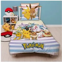 Familando Kinderbettwäsche Pokemon "Group" 135x200 + 80x80 cm aus 100% Baumwolle, Renforcé, 2 teilig, mit Pikachu und vielen weiteren Pokemon