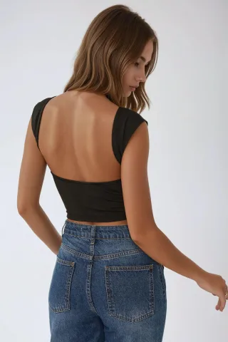 Slim Fit Offene Rücken Viskose Crop Top