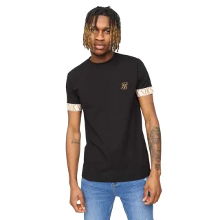 SikSilk - "Tech" T-Shirt für Herren, Ärmel mit Markenschriftzug (Schwarz)