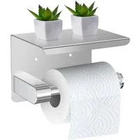 SURFOU Toilettenpapierhalter Ohne Bohren mit Ablage, Selbstklebend & Schraubmontage, SUS304 (Selbstklebender Toilettenpapierhalter, Toilettenpapierhalter Silber Toilettenpapierhalter mit ablage, Edelstahl SUS304,mit 2 verschiedenen Befestigungsoption