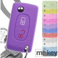 mt-key Schlüsseltasche Autoschlüssel Softcase Silikon Schutzhülle Lila, Citroen Berlingo C2 C3 Peugeot 207 307 308 2 Tasten Klappschlüssel