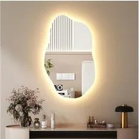 WDWRITTI Schminkspiegel LED Wandspiegel Schminktisch Kosmetikspiegel Asymmetrisch (LED Multifunktionspiegel, Wolke, 52x85cm, 62x90cm), Kalt/Neutral/Warmweiß, Speicherfunktion