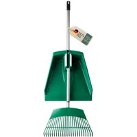 Hovedal Rechen Gartenrechen mit Stiel und Laubschaufel groß, Rechen mit Laubsammler, Rasenrechen, Laubrechen mit Stiel, Garten Rechen, Laubbesen mit Stiel