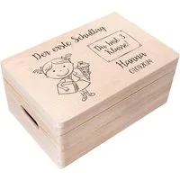 Creative Deco Holzkiste Einschulung Geschenk Junge Mädchen Schulanfang, Natur 30 x 20 x 14 cm