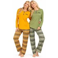 Consult-Tex Pyjama Damen 2er Pack Langarm Pyjama Schlafanzug mit Knopfleiste,Baumwolle (Spar-Set, 2 Stück) aus reiner Baumwolle-Jerse Qualität