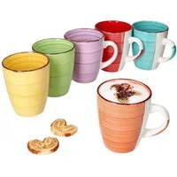 MamboCat Becher 6er Set Kaffeebecher Uni Bunt, Steingut