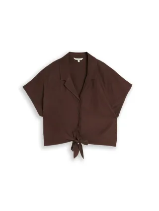 Denim Tom Tailor - Resort Hemdbluse mit Knotendetail cool dark brown - Gr. - S