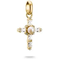 THOMAS SABO Charm Kreuz Charm Vintage-Kreuz vergoldet - Connect, mit Zirkonia (synth) - mit Süßwasserzuchtperle