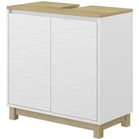 Vicco Waschbeckenunterschrank Livia, Weiß/Holz, 60 x 60 cm mit 2 Türen (1-St)