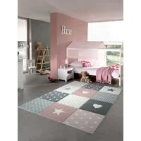 Carpetia Kinderteppich Kinderteppich Spielteppich Mädchen mit Herz Stern rosa creme grau, rechteckig