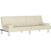vidaXL Sofa Schlafsofa mit Getränkehaltern Creme Kunstleder