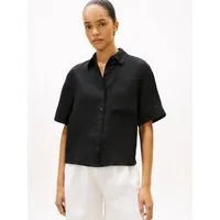 Tommy Hilfiger Kurzarmbluse ESS LINEN SHORT SLEEVE SHIRT mit aufgesetzter Brusttasche und Flag-Stickerei, reines Leinen