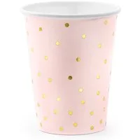 partydeco Einweggeschirr-Set, Papier, Pappbecher Punkte 260ml rosa gold 6er Set