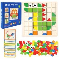 Zaewry 3D-Puzzle 120pcs Kreative Mosaik-Puzzle,Hölzerne Muster Blöcke Set, Puzzleteile, Puzzleteile, Form Matching Game,Montessori Spielzeug ab 3 4 5 6 Jahre