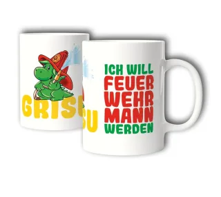 Grisu Tasse mit "Ich will Feuerwehrmann werden" Motiv | mit 0,50 Spende | Feuerwehr-Tasse | Feuerwehrdrache | Feuerwehr-Geschenk