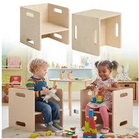 Bellabino Kindersitzgruppe Aki, 3 verschiedene Sitzhöhen, (2x Stuhl), natur unbehandelt, 2in1 als Sitz oder Tisch nutzbar