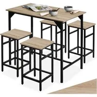 tectake Stehtisch Bartisch-Set (1-St., 5 tlg), Bartisch und Barhocker in rustikaler Industrie-Optik