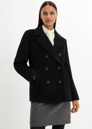 bonprix Cabanjacke aus Wolle, schwarz, Gr.44, moderne Cabanjacke aus wärmendem Wollmix in Premium Qualität, aus Wolle