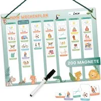 Mini Mindz Magnettafel Wochenplaner Kinder - Montessori Magnettafel mit 200 Magnete & Stift, Mit Kordel - Komplett beschreib- und abwischbar