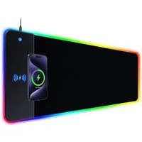 Forrlite Mauspad Gaming Mauspad RGB Mousepad Induktive Ladestationen (800 x 300 mm, 10 W kabelloses Laden, 14 RGB-Beleuchtungsmodi), abwaschbar, rutschfeste Rückseite, Geschwindigkeit & Präzision