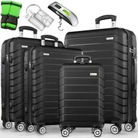 tillvex Trolleyset tillvex® Reisekoffer Set Koffer Hartschale Trolley Kofferset Tasche, (TSA Schloss Rollkoffer S-M-L-XL, 4 tlg., 4 Rollen Trolley Gepäck Koffer), Reisekoffer Set 4-TLG. + Gepäckwaage, 8X Gurte & 4X Anhänger Kofferset