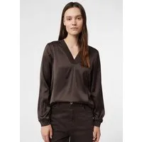 comma Langarmbluse Bluse Satinbluse mit V-Ausschnitt und feinen Rippdetails