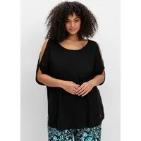 Sheego T-Shirt Longshirt Kurzarm mit geschlitzten Fledermausärmeln