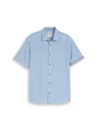Tom Tailor - Regular Fit Kurzarmhemd mit Leinenanteil bleeched blue chambray - Gr. - XXL