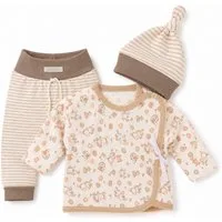 La Bortini Erstausstattungspaket Baby Anzug Wickelshirt Mitwachshose Mütze neutral Set (für Jungen und Mädchen, 3-teilig Erstlingsset für Neugeborene) unisex, 44 50 56