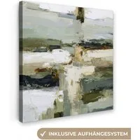 OneMillionCanvasses® Leinwandbild Pinselstriche - Grün - Abstrakt - Japandi, Fotodruck (1 St), Wandbild, Deko Schlafzimmer Wohnzimmer Flur 20x20 cm