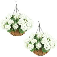 Kunstblumenstrauß 2er-Set künstliche Geranienblüten für den Außenbereich mit braunemKorb, GarveeMore, Hängepflanze 12PCS Geranienblüten für Weihnachten,Veranda,Garten