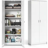 Home Collective Mehrzweckschrank Kleiderschrank Regal 74cm breit 180cm hoch Aktenschrank (Schrank Organizer aus Holz für Schlafzimmer Flur Keller Büro) mit vier Einlegeböden, Haushaltsschrank in weiß
