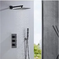 SaniteModar Duschsystem mit Duschmischer, Handbrause und Kopfbrause, 2 Strahlart(en), Thermostatisches Einbau-Duschset, Kopfbrause: 25×25 cm