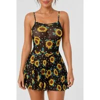 Elegant Love Negligé Nachtkleid für Damen – Transparente Lingerie mit Blumenmuster Trägerkleid mit Rücken-Schnürung – leichte Reizwäsche für warme Nächte