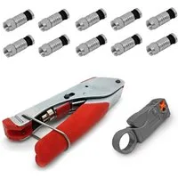 ARLI Crimpzange ARLI Kompressionszange + Abisoliermesser + Stecker 7 - 7,5 mm, 10-tlg., TV Sat Antennen Kabel Koaxialkabel Stecker