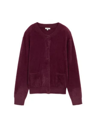 Tom Tailor - Federgarn-Cardigan mit Knopfleiste rot - Gr. - L