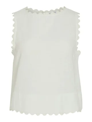 VILA - VIMINDY O-NECK S/L SCALLOP TOP Snow White - Gr. - 34