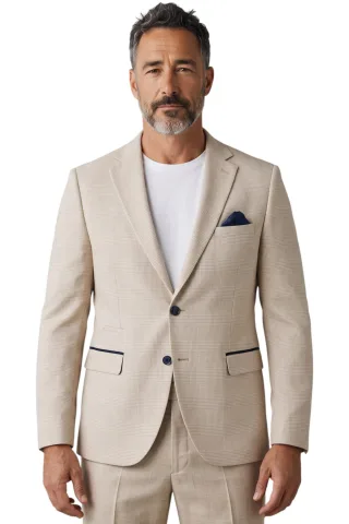 Herrenblazer in Creme mit Karomuster und taillierter Passform - Regent