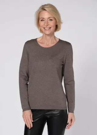 CLARINA - NOS Rdh.-Pullover, 1/1 Arm,uni 743 mokka mel. - Gr. - 46
