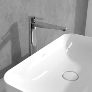 Villeroy und Boch Conum Einhebel-Waschtischarmatur TVW12700500061 erhöht, mit Push-Open-Ablaufgarnitur, chrom