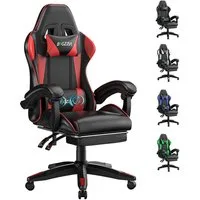 ZAISZE Gaming-Stuhl Schreibtischstuhl, Ergonomischer Bürostuhl mit Massagefunktion (PC Stuhl mit Fußstütze Kopfstütze Lendenkissen), Höhenverstellung Neigung 90°- 135°, für Gaming Arbeit Entspannung