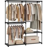 SONGMICS Kleiderständer, Kleiderschrank offen, 3 Hängefächer, Kleiderstange, Garderobe