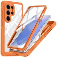 Wigento Handyhülle MagSafe für Samsung Galaxy S26 Ultra 5G 360 Grad Bumper Orange 6,9 Zoll, Full Body, MagSafe-Unterstützung, präzise Passform