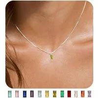 LuxusKollektion Kette mit Anhänger Halskette Damen 14K Vergoldet 925 Silber Geburtsstein Silber-08.August
