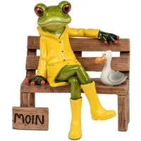 formano Dekofigur Frosch mit Ente auf Bank Regenjacke Gummistiefeln "Moin"- Schild