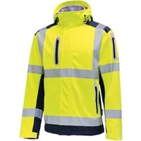 vizwell Softshelljacke Warnschutz Sicherheitsjacke warnorange warngelb mit Kapuze