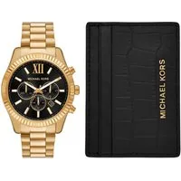 MICHAEL KORS Chronograph LEXINGTON MK9245SET, (Set, 2-tlg., Uhr mit Kartenmäppchen), Quarzuhr, Armbanduhr, Herrenuhr, Edelstahlarmband