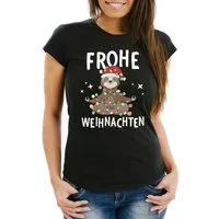 MoonWorks Print-Shirt Damen T-Shirt Frohe Weihnachten Lustig Weihnachtsshirt Dabbing mit Print
